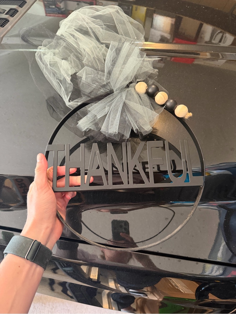 Hobby Lobby Black and Cream 'THANKFUL' Metal Hoop Wreath